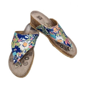 Muk Luks Cork Wedge Floral Sandals, Blue/Aqua Green,US Women's 7.5